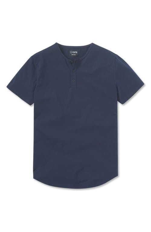 Cuts Ao Curved Hem Short Sleeve Henley In Blue
