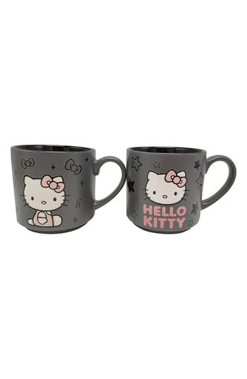Spectrum X Hello Kitty Black Star Set Of 2 Ceramic Mugs In Gray