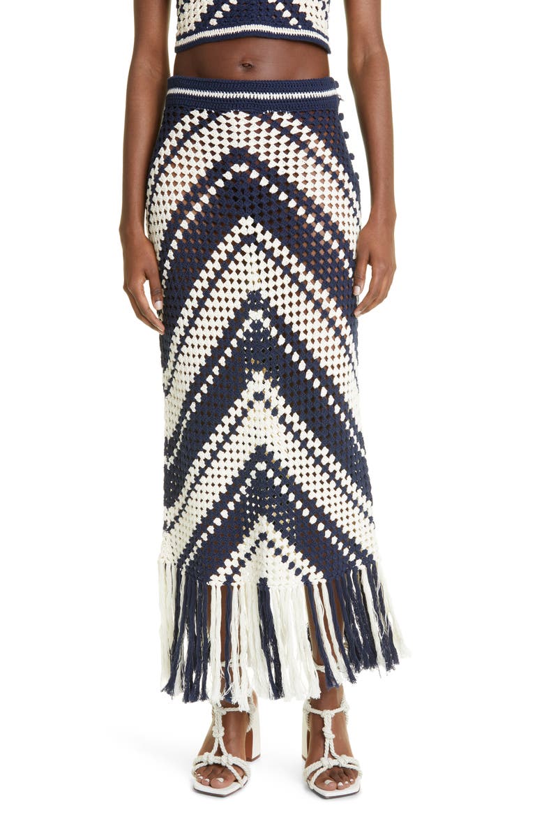 Cotton Crochet Cover-Up Skirt, Main, color, CREAM/ NAVY