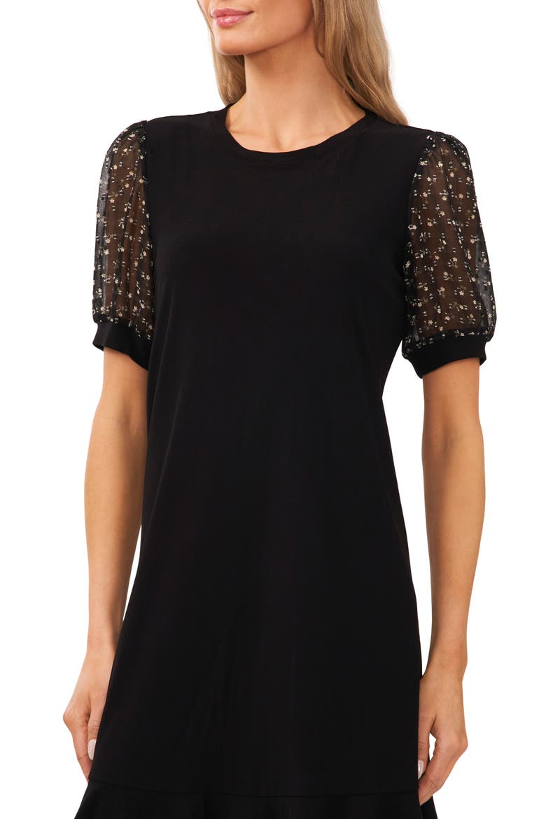 Contrast Sleeve Flounce Hem Dress, Alternate, color, RICH BLACK