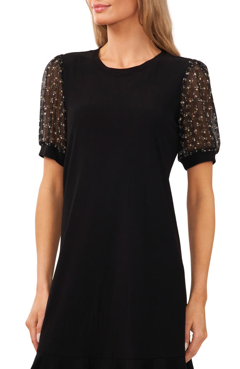 CeCe Contrast Sleeve Flounce Hem Dress, Alternate, color,