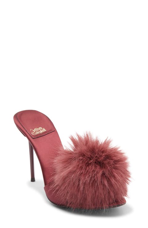 Shopaholic Faux Fur Pom Slide Sandal (Women)