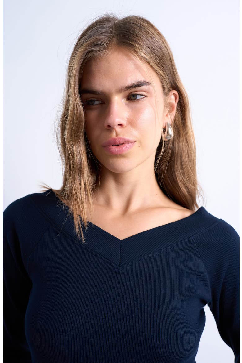 Raglan Sleeve Rib Top, Alternate, color, NAVY