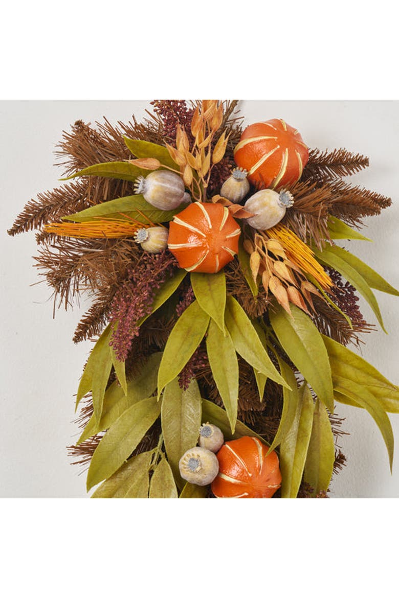 Wild Harvest - Faux Orange, Olive Green Eucalyptus & Wheat Fall Door Handing Swag, Alternate, color, Beige