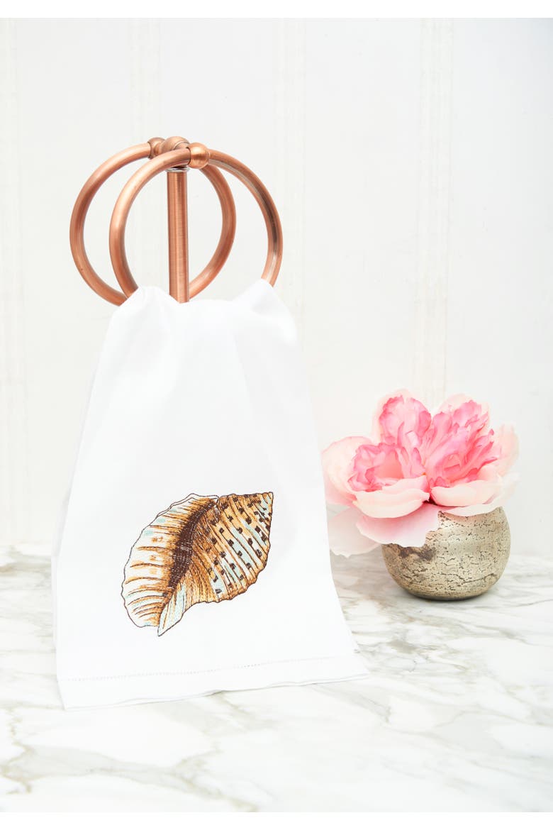 Spotted Shell Woven Linen Kitchen Towel, Alternate, color, brown