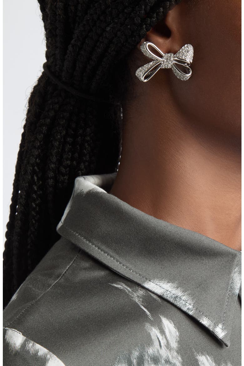 Small Pavé Crystal Bow Earrings, Alternate, color, SILVER