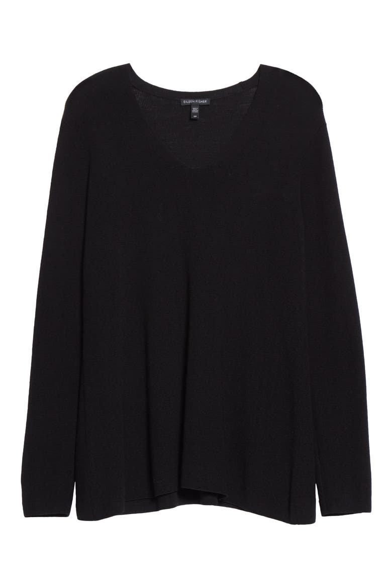 V-Neck Silk Tunic Top, Alternate, color, BLACK