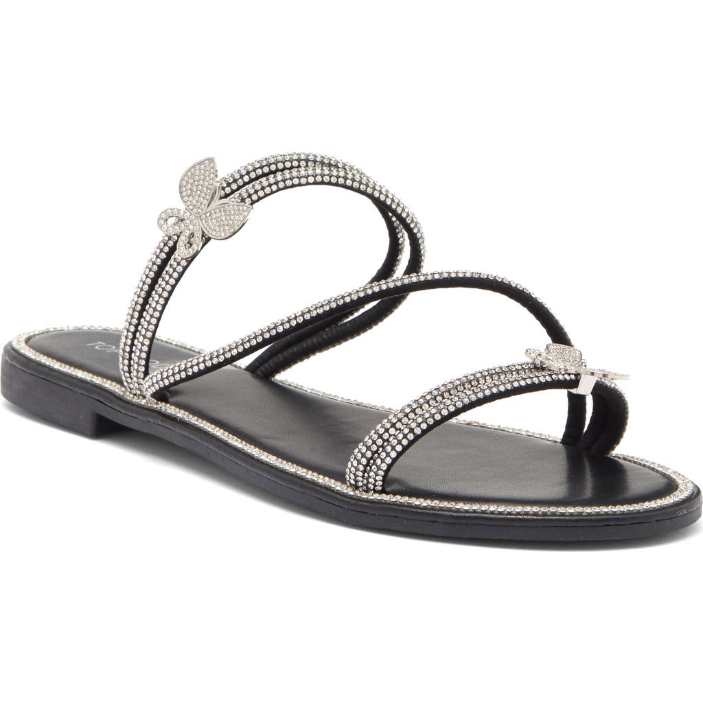 Top Guy Shoes Paz Crystal Butterfly Slide Sandal In Black Pu
