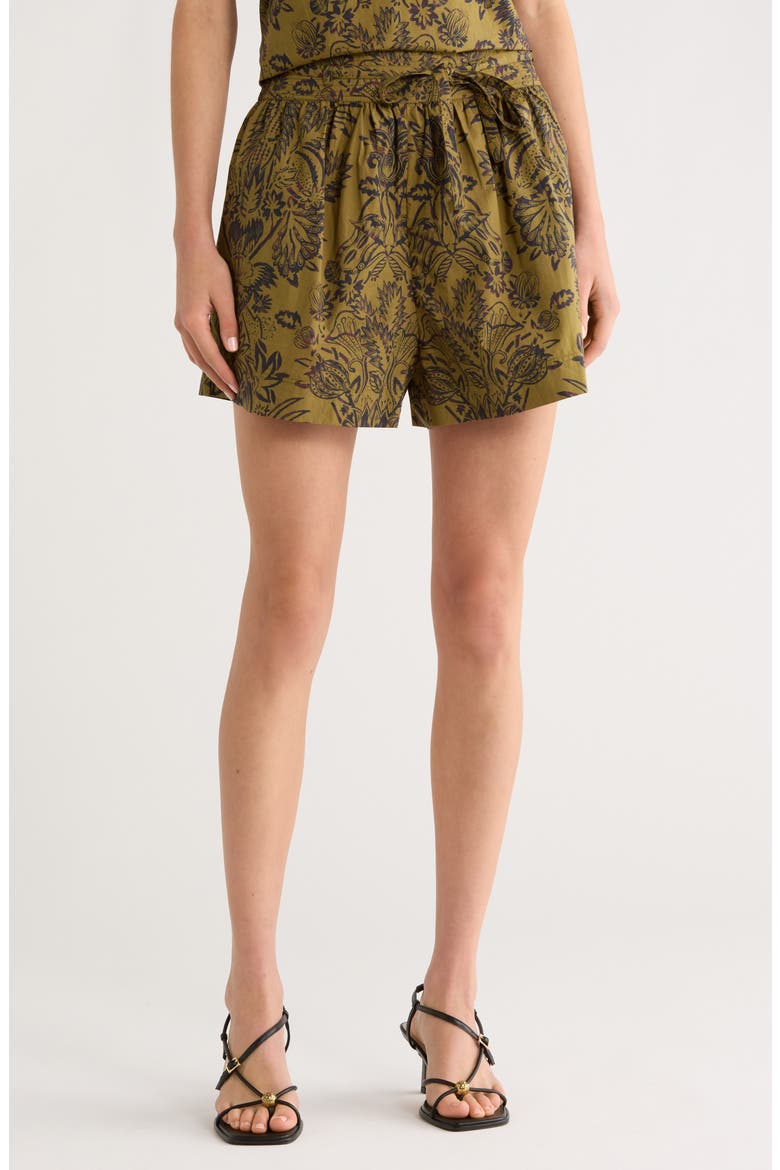 Rowan Tie Waist Shorts, Main, color, OLIVE FLORA