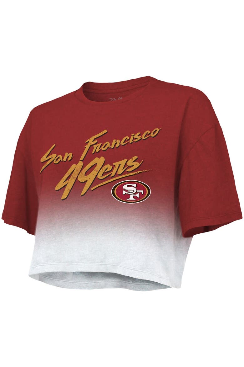 Women's Majestic Threads George Kittle Scarlet/White San Francisco 49ers Dip-Dye Player Name & Number Crop Top, Alternate, color, Scarlet