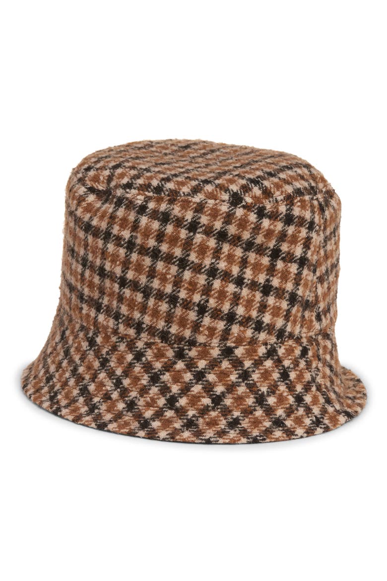 Reversible Check Logo Patch Bucket Hat, Alternate, color, BROWN/ BEIGE CHECK