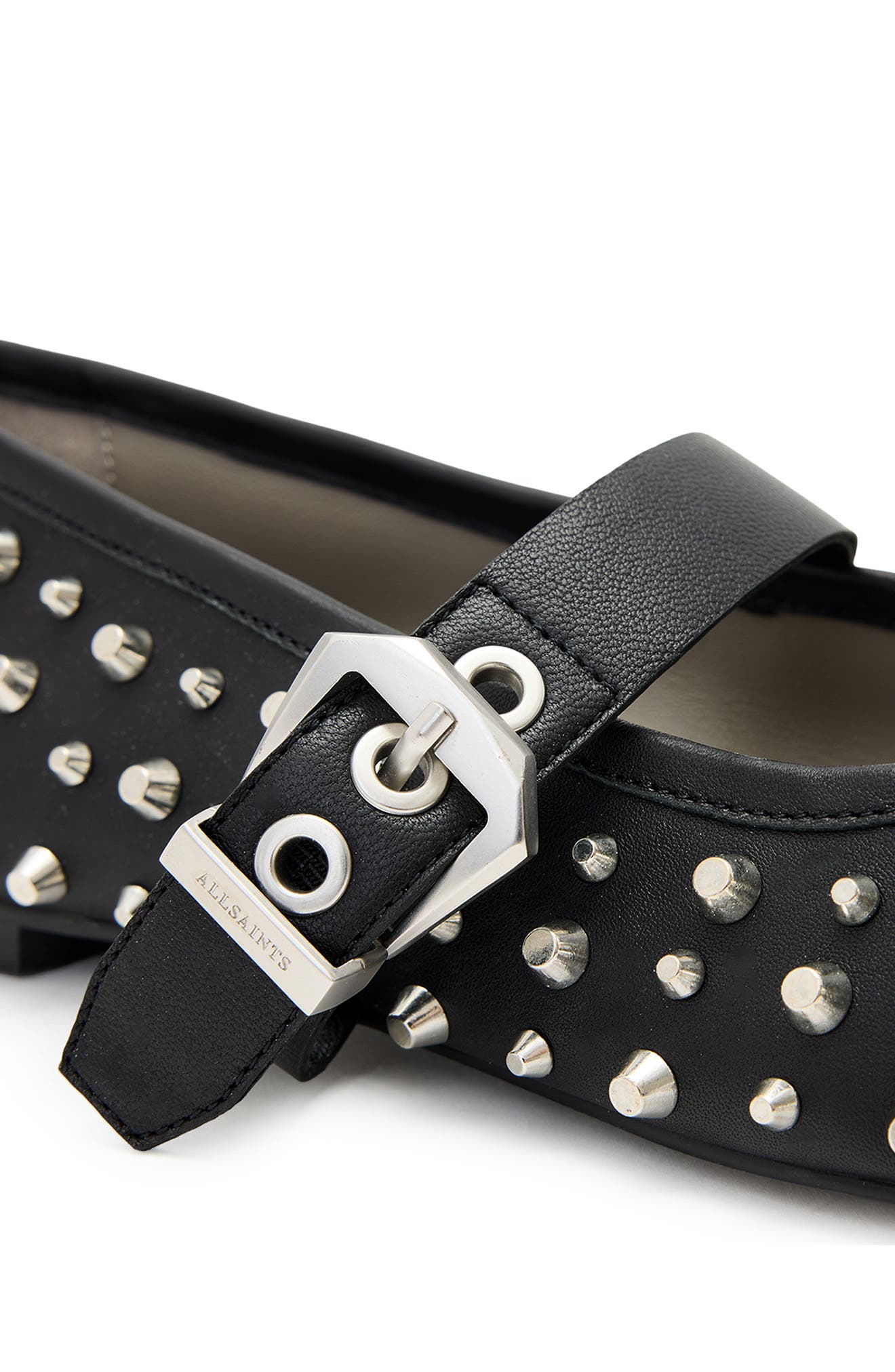 AllSaints Holly Stud Mary Jane Flat, Alternate, color, Black