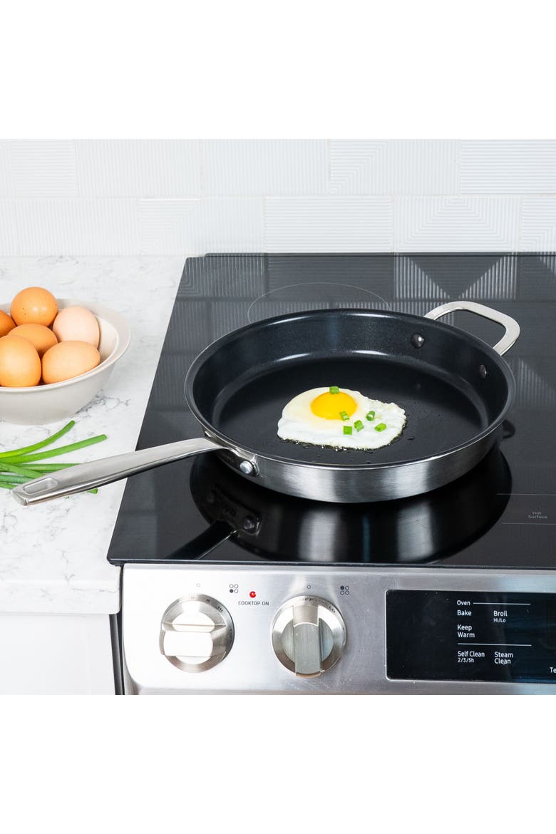Maestro 3‑Piece Nonstick Stainless Steel Frying Pan Set, Alternate, color, Black