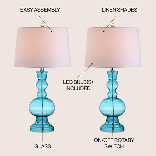 Jonathan Y Genie 28.5" Glass Led Table Lamp In Aqua