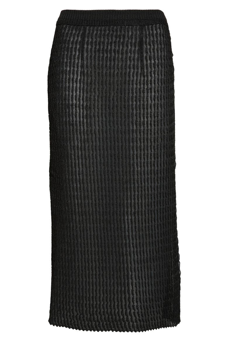 Textured Rib Mesh Midi Skirt, Alternate, color, BLACK