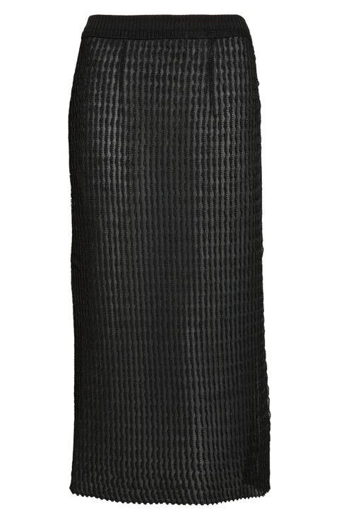 Textured Rib Mesh Midi Skirt