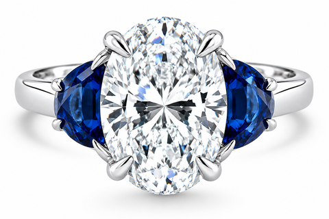 Certified 4.70ct Oval Diamond & Blue Sapphire Ring 14k Gold Lab Grown