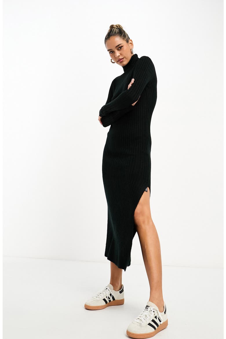 Ribbed Long Sleeve Sweater Dress, Alternate, color, BLACK