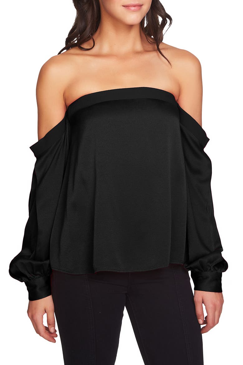 Off the Shoulder Satin Top, Main, color, RICH BLACK