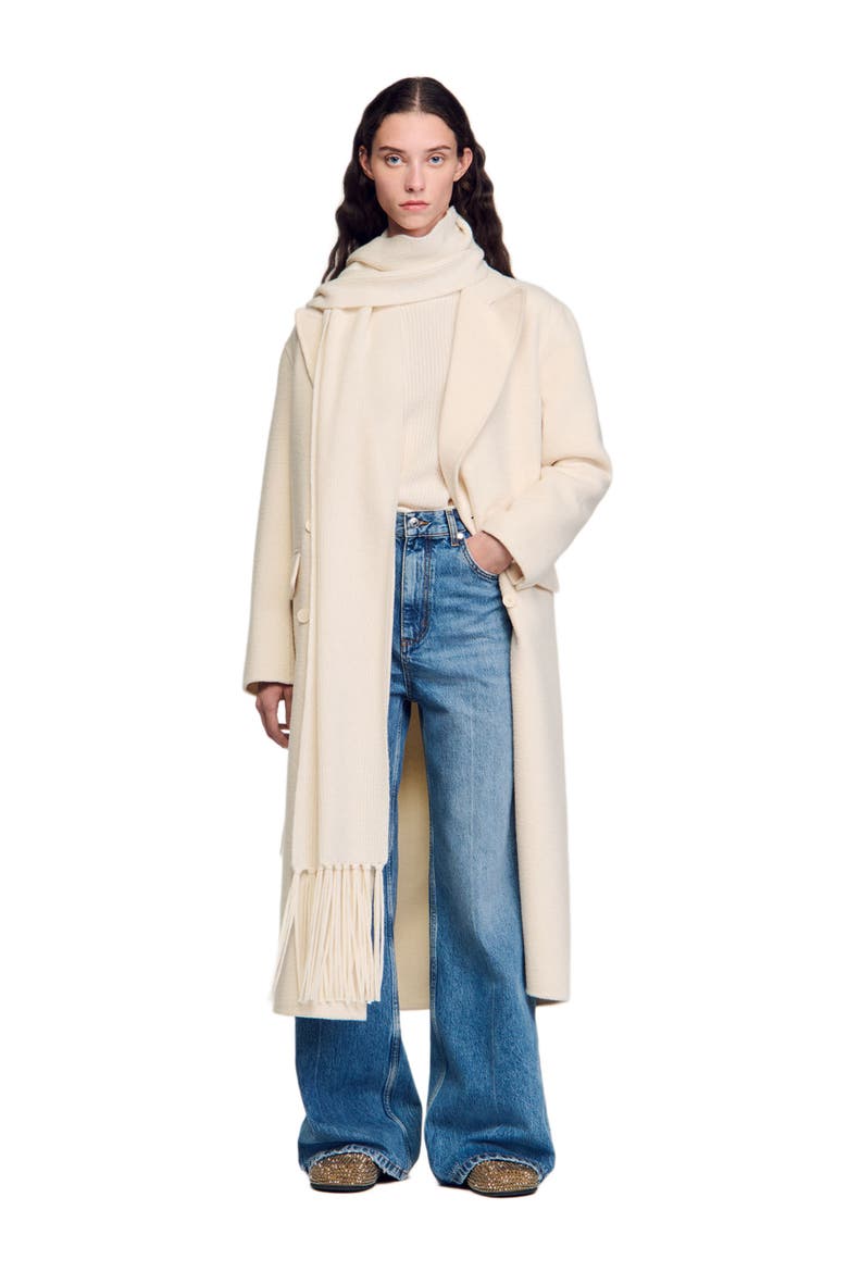 Long wool-blend coat, Alternate, color, Ecru