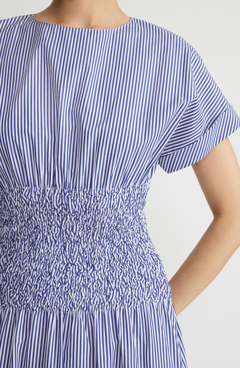 Lafayette 148 New York Smocked Waist Stripe Cotton Poplin Maxi Dress, Alternate, color, 