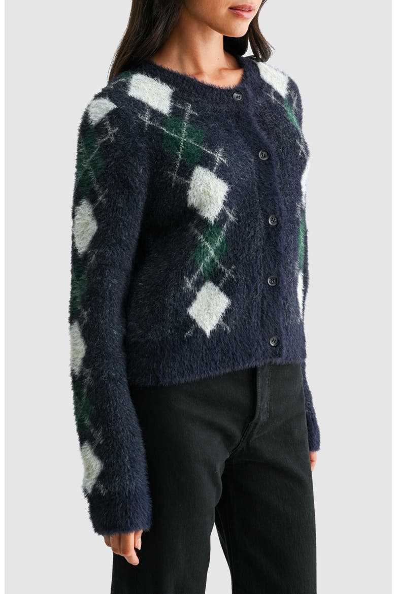 Argyle Fuzzy Cardigan, Alternate, color, NAVY GREEN CREAM