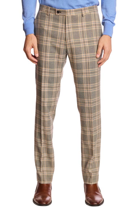 Downing Slim Fit Flat Front Check Dress Pants