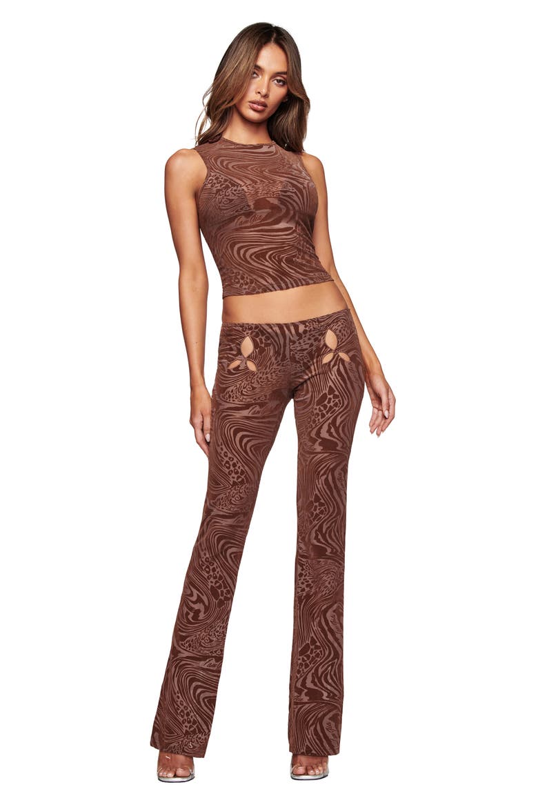 Amina Cutout Low Rise Flare Pants, Alternate, color, CHOCOLATE BROWN