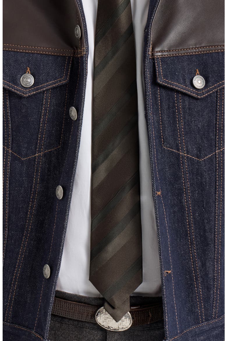 Regimental stripe silk tie, Alternate, color, Pine Cone Brown