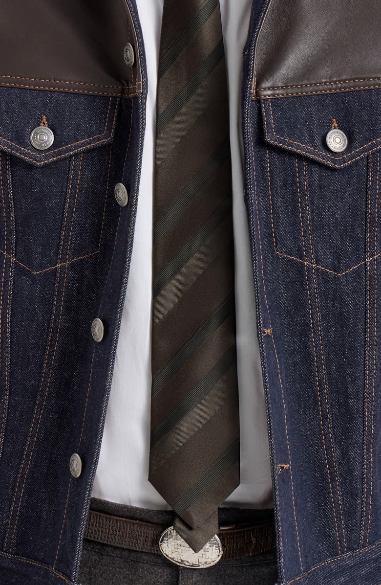 Brunello Cucinelli Regimental stripe silk tie, Alternate, color, Pine Cone Brown