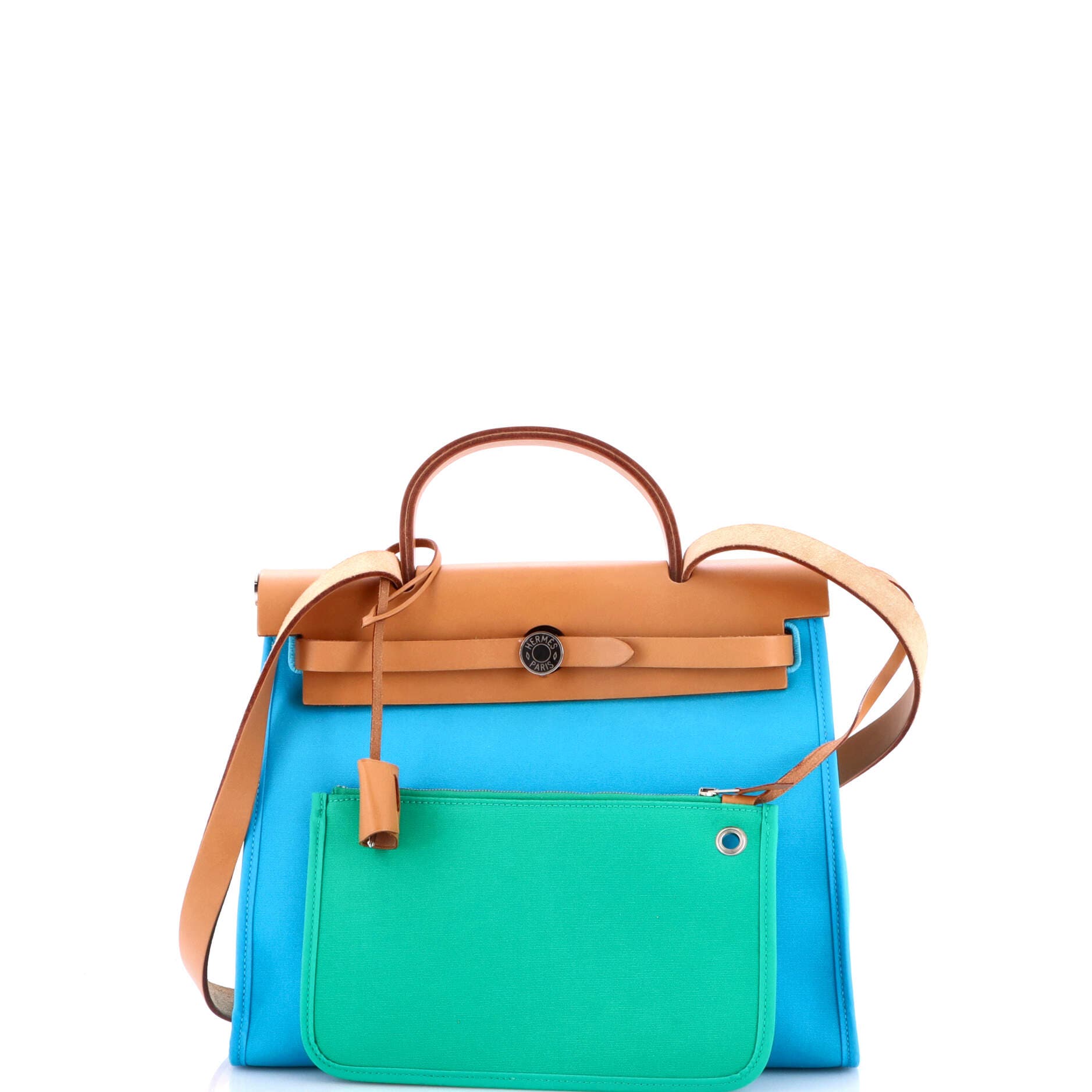 Pre-Owned Hermes Herbag Zip Verso Leather and Toile 31, Alternate, color, Bleu Azteque