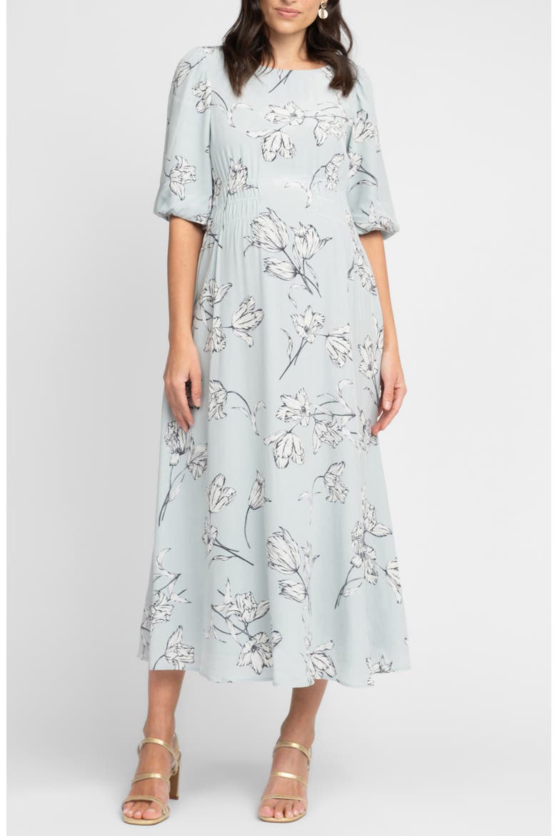 Floral Smocked Waist Midi Maternity Dress, Main, color, GREEN