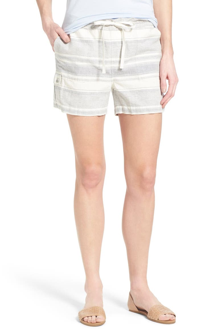 Linen Drawstring Utility Shorts, Main, color, GREY MELANGE STRIPE
