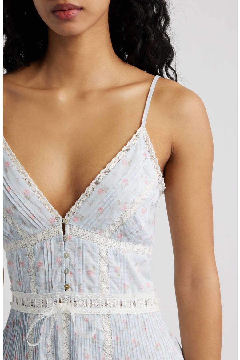 Zirelle Lace Trim Pintuck Cotton Mini Sundress, Alternate, color, CHAPPARAL BLUE