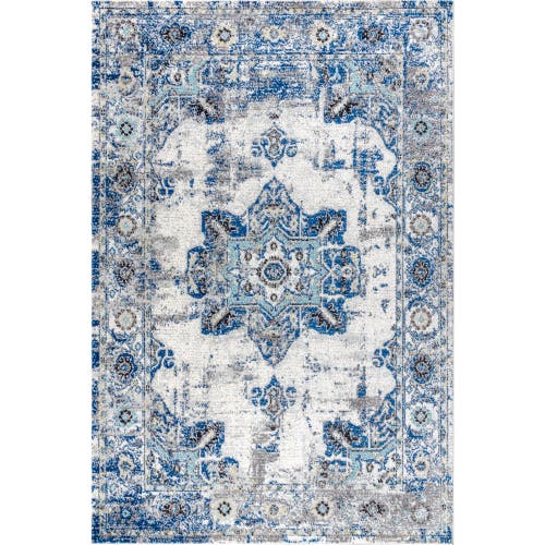 Jonathan Y Modern Persian Boho Vintage Medallion Area Rug In Ivory/blue