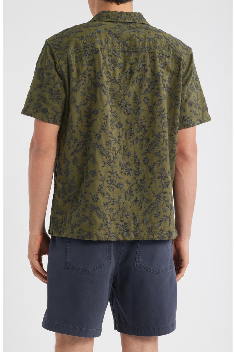 Embroidered Linen & Cotton Camp Shirt, Alternate, color, OLIVE NIGHT EMBROIDERY