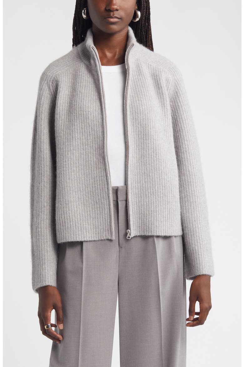 Rib Zip Cardigan, Main, color, GREY HEATHER