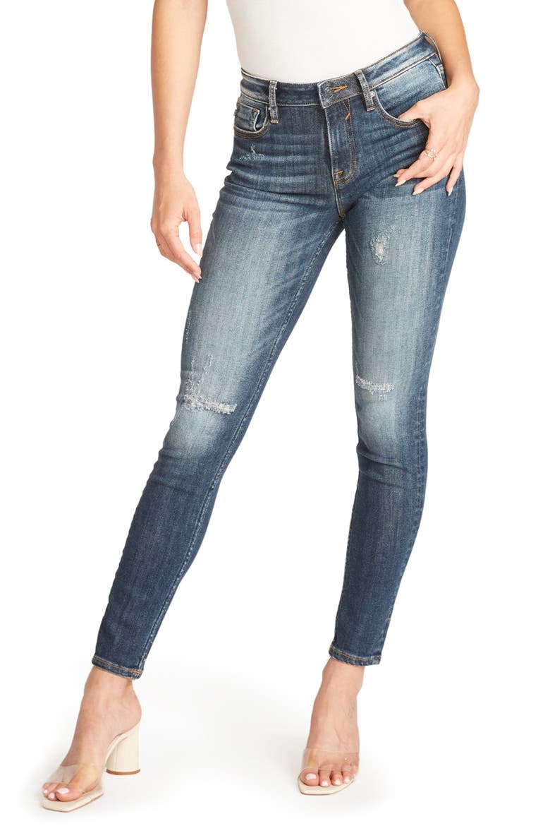 Jagger Distressed Skinny Jeans, Main, color, DARK WASH