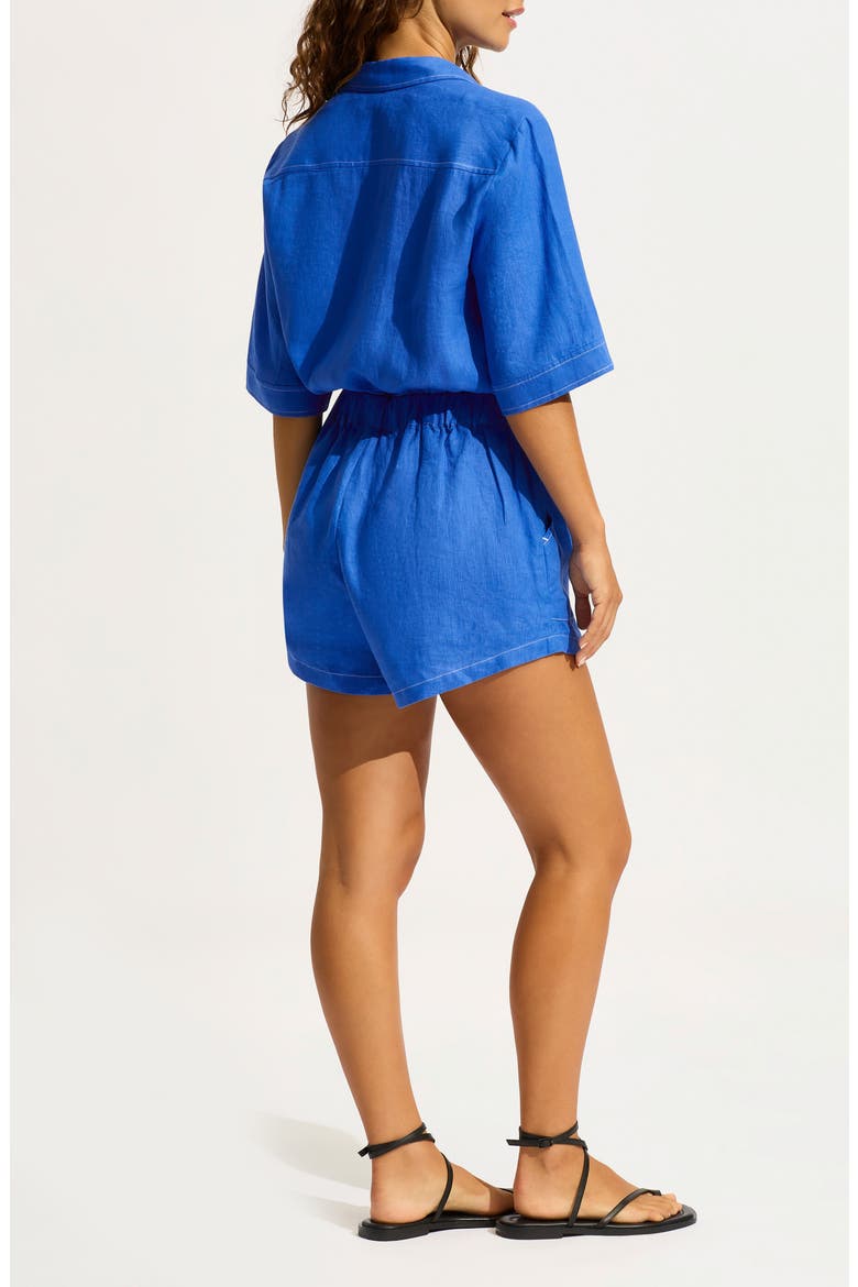 Drawstring Waist Cover-Up Romper, Alternate, color, AZURE