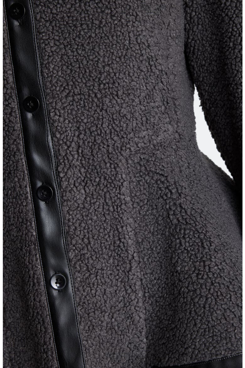 Faux Leather Trim Faux Fur Peplum Shirt, Alternate, color, SOLID GRAPHITE/ BLACK
