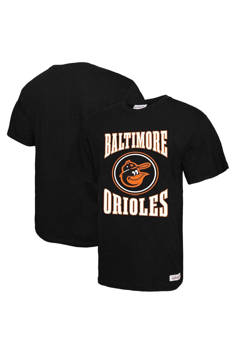 Men's Mitchell & Ness Black Baltimore Orioles Arched Logo Slub T-Shirt, Alternate, color, Black