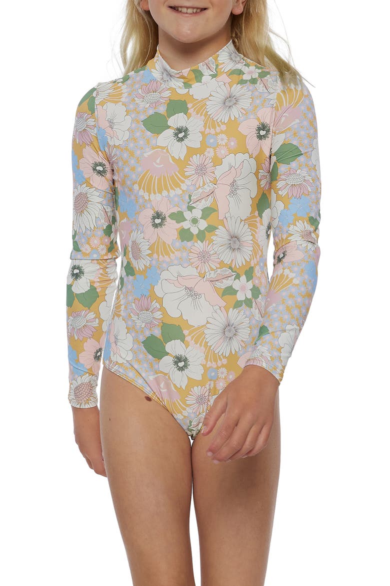 Kids' Twiggy Long Sleeve One-Piece Rashguard Swimsuit, Alternate, color, MIMOSA