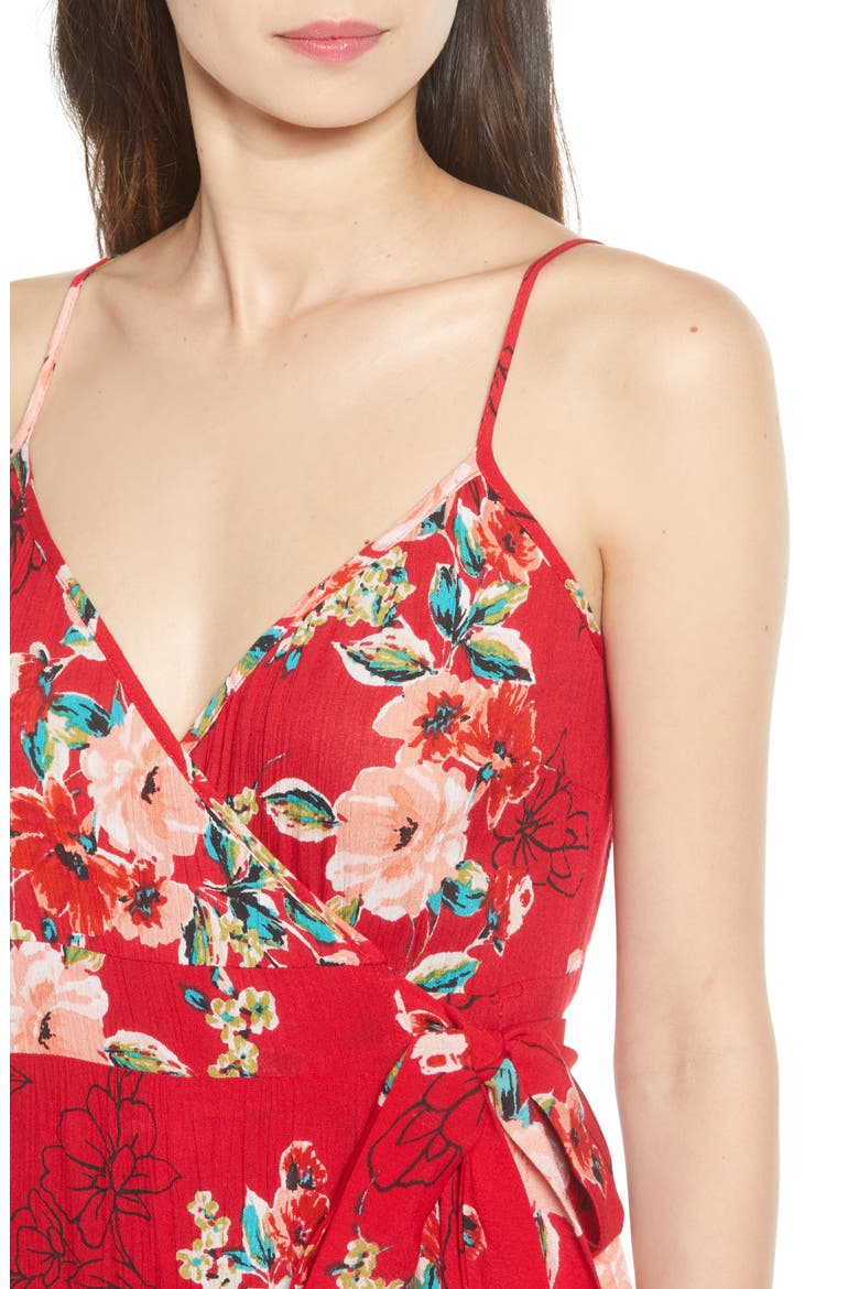 Delphine Wrap High/Low Dress, Alternate, color, RED/ PEACH