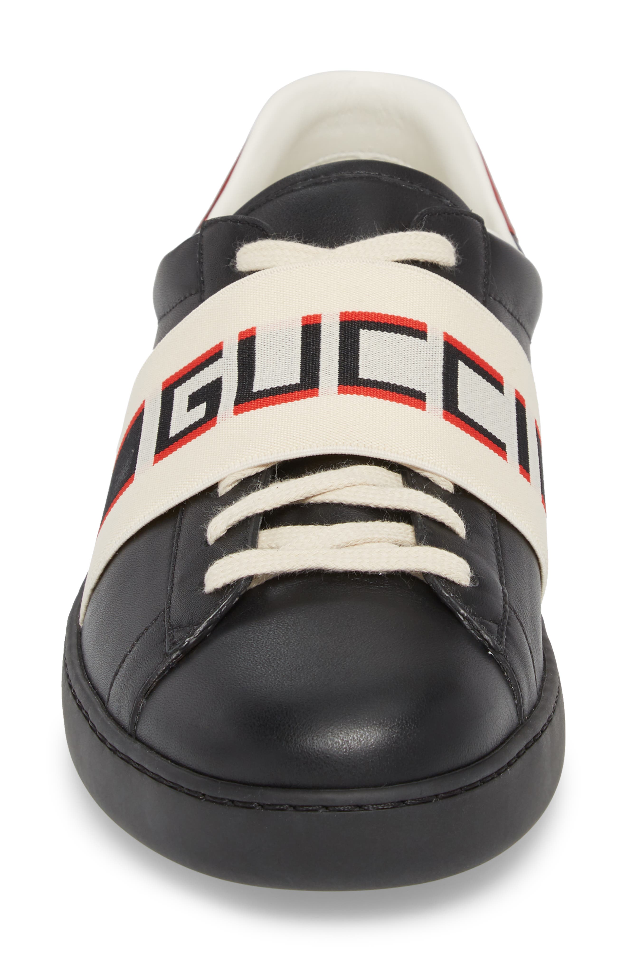 Gucci New Ace Stripe Leather Sneaker, Alternate, color, 