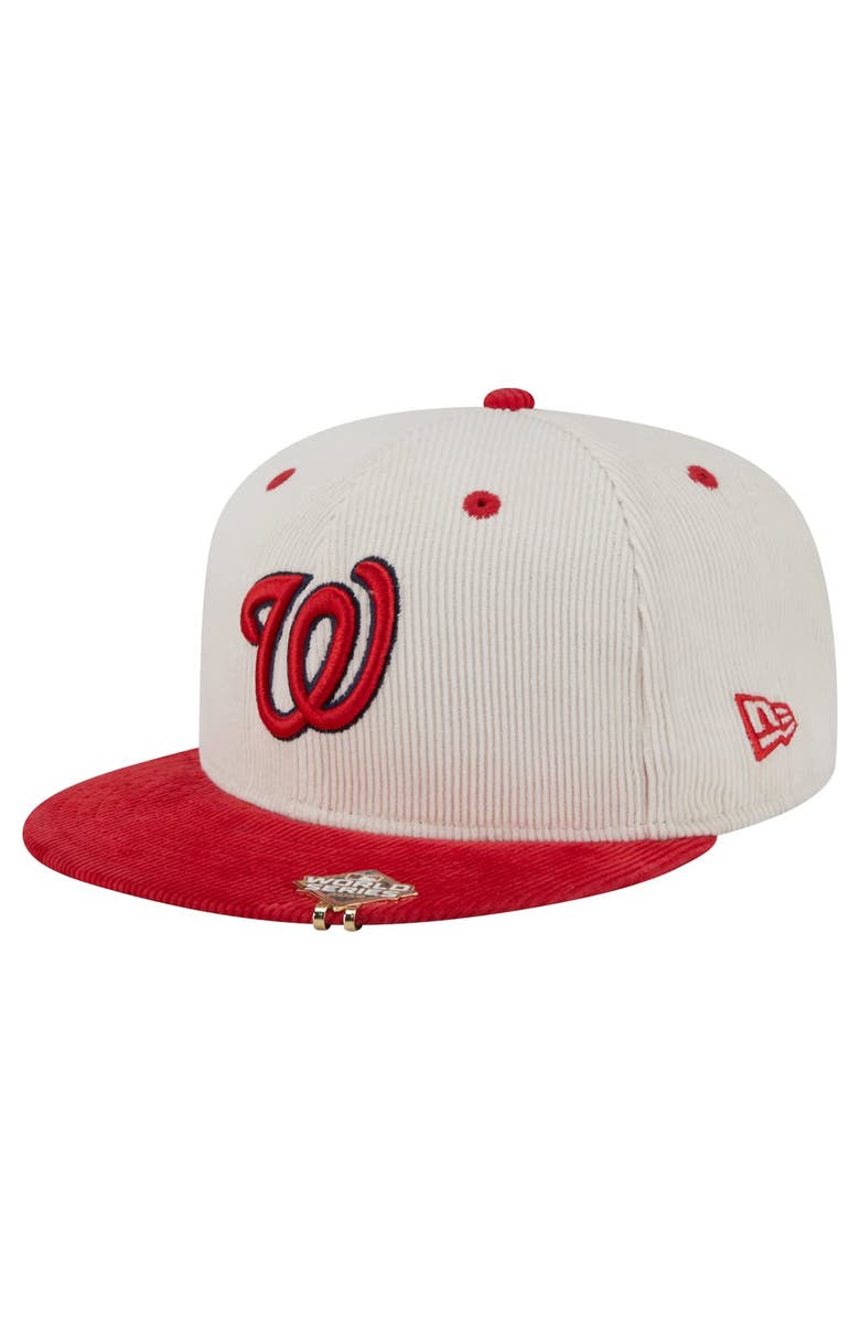New Era Men's New Era Cream/Red Washington Nationals Two-Tone Corduroy 59FIFTY Fitted Hat, Alternate, color,