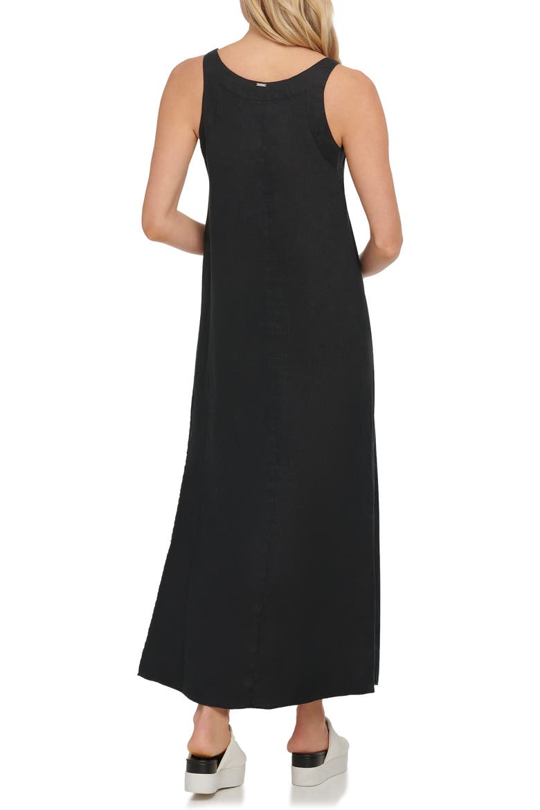V-Neck Linen Maxi Dress, Alternate, color, BLACK