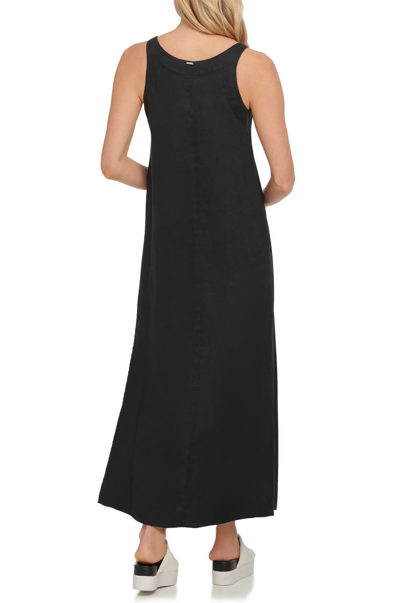 DKNY V-Neck Linen Maxi Dress, Alternate, color, Black