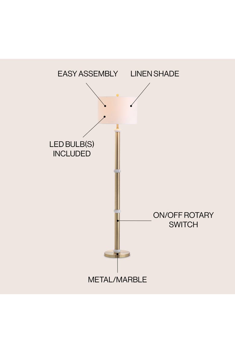 Gregory Metal/Marble LED Floor Lamp, Alternate, color, Brass Gold/White