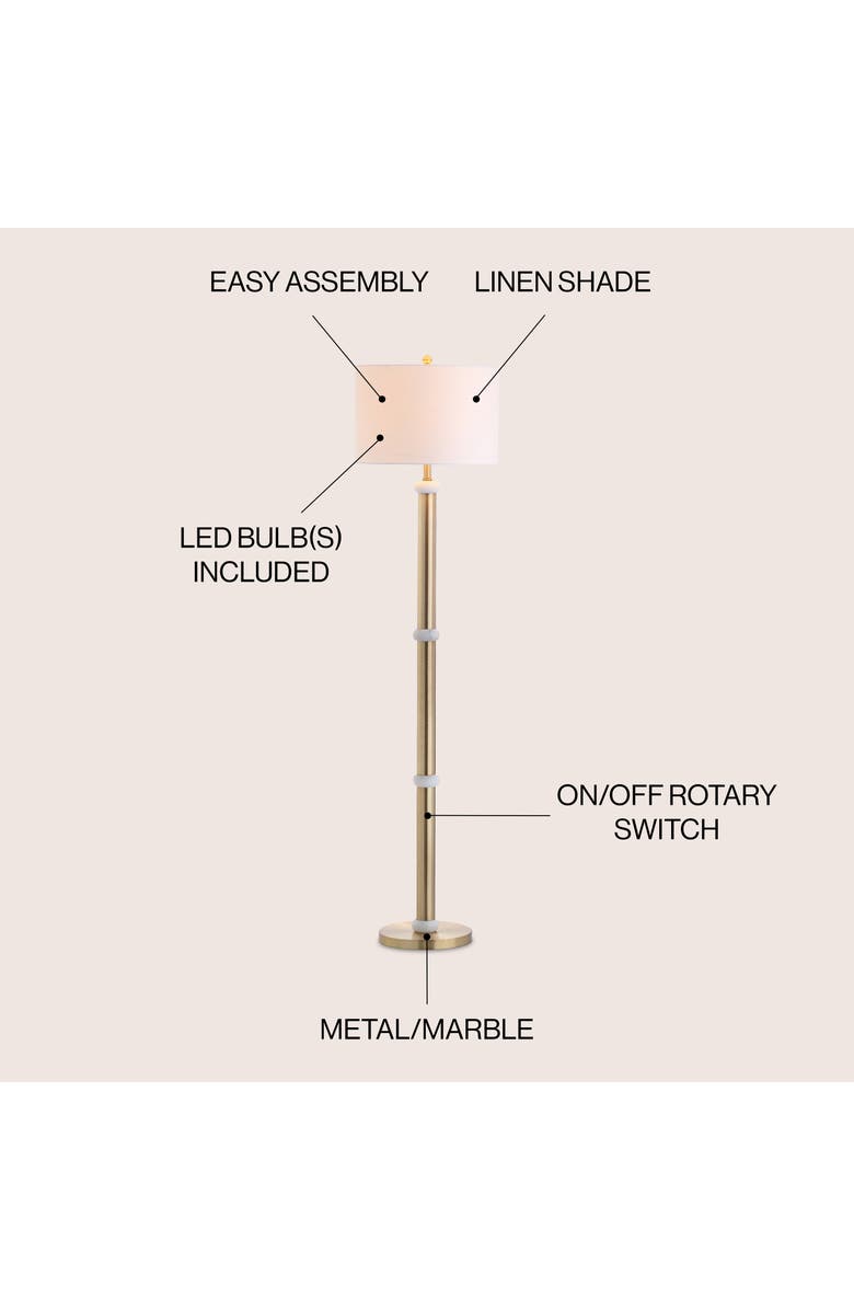 JONATHAN Y Gregory Metal/Marble LED Floor Lamp, Alternate, color, Brass Gold/White