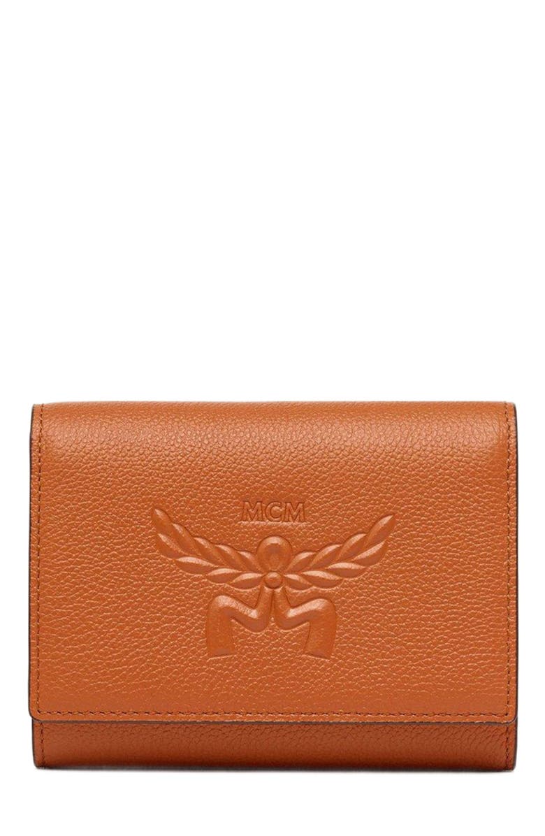 MCM Himmel Trifold Wallet in Embossed Logo Leather, Main, color,